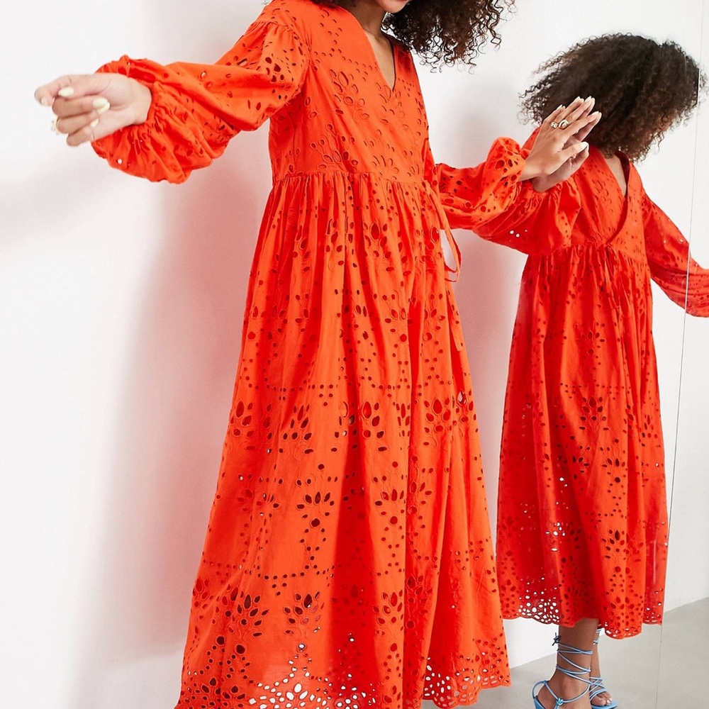 ASOS Wrap Smock Broderie Midi Dress NWT